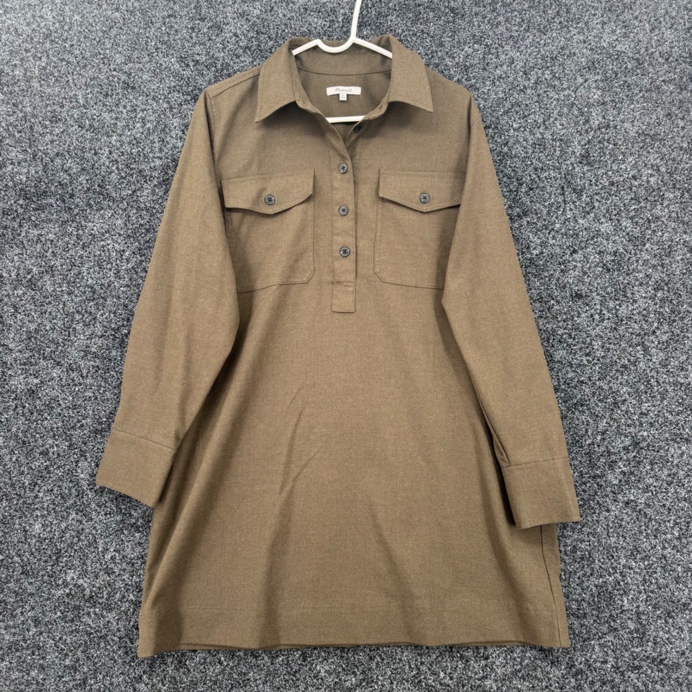 Madewell Womens XL Brown Utility Shirt Dress Long Sleeve Button Front Twill